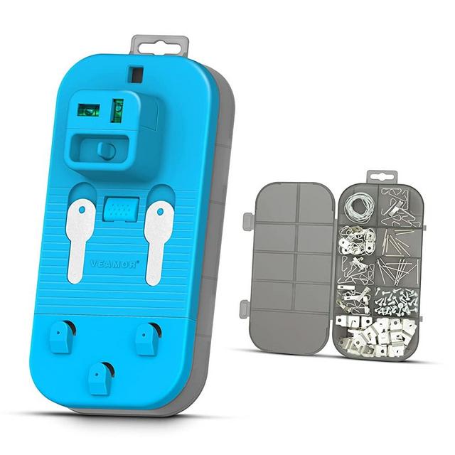 VEAMOR All-in-One Picture Hanging Kit - with Calibration Function and Picture Hanging Tool to Hang it Perfect -Hardware Case +105 Pcs Hanging Hardware-Zero Measurement with The Hanging Tool Kit.
