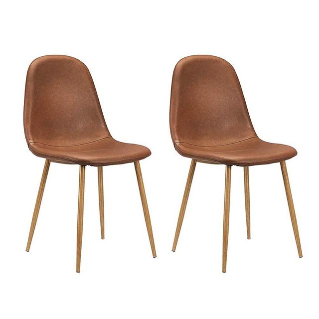 CangLong Washable PU Cushion Seat Back, Mid Century Metal Legs for Kitchen Dining Room Side Chair, Set of 2, Brown