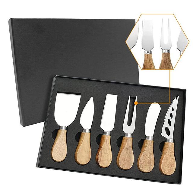 Premium 6-Piece Cheese Knives Set, Stainless Steel Cheese Knife Collection for Birthday/Parties/Wedding/ Housewarming/Anniversary (Acacia Wood Handle)