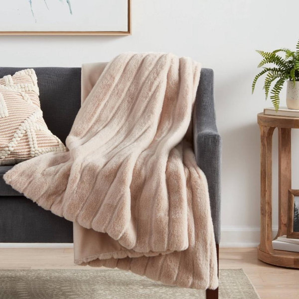 Textured Faux Fur Reversible Throw Blanket - Threshold™ - Neutral