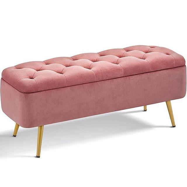 Yaheetech Storage Ottoman Bench 42.7 Inches Folding Storage Ottoman Bench Bench with Storage Bedroom Ottoman Fabric Ottoman Footstool Ottoman Pink