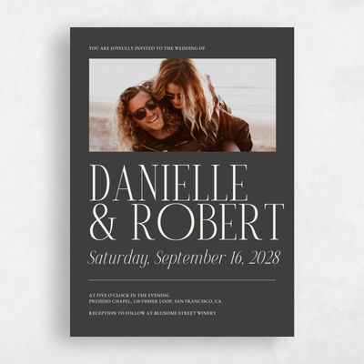 Dark Charcoal, Grey Wedding Invitation - Jaden Photo