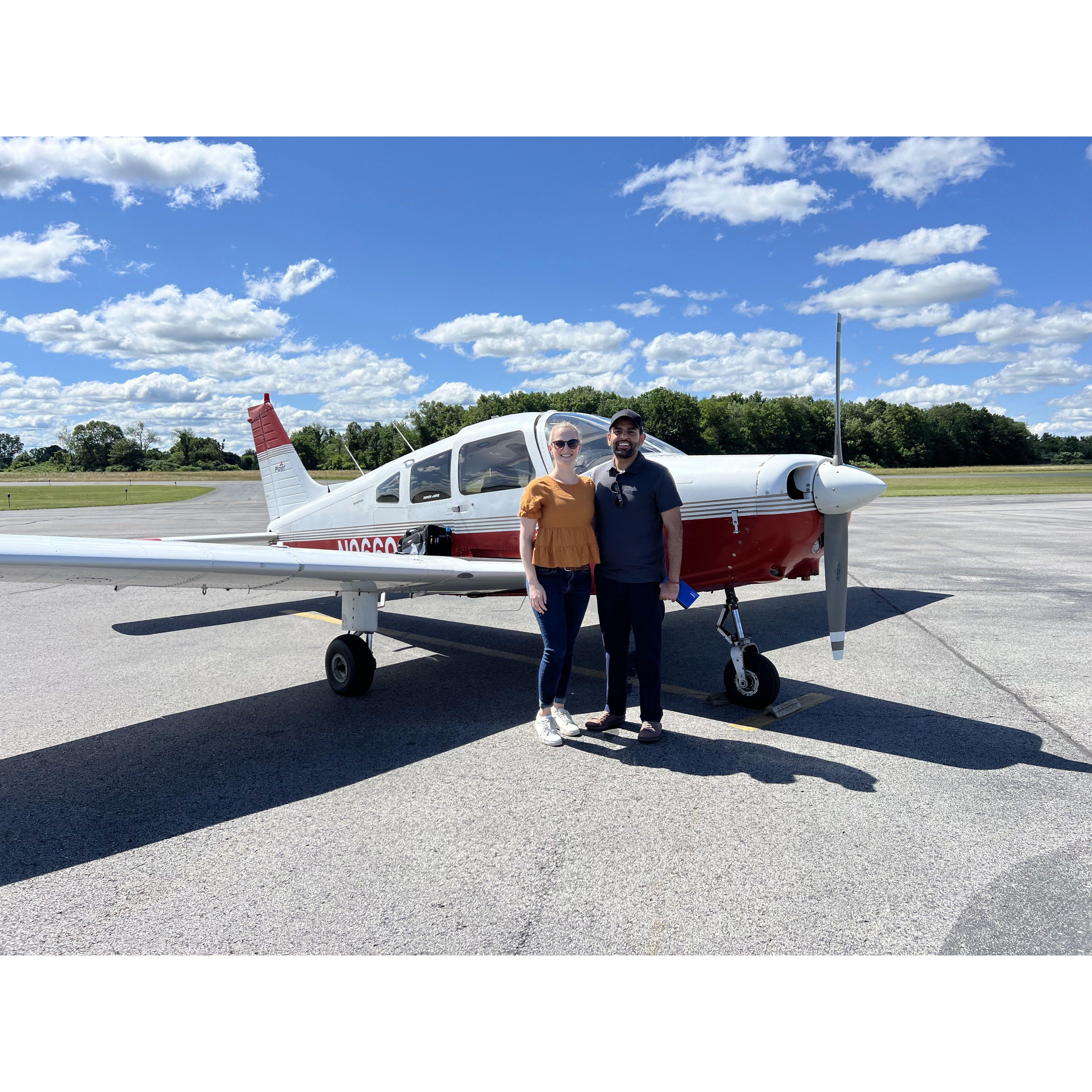 As an early birthday surprise, Danietta and family set up a discovery flight for Udit at Akron Airport (NY).