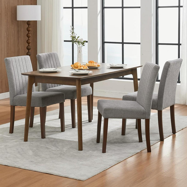 Parsons Button Tufted Dining Chairs Set of 6 - Upholstered Fabric Kitchen Chairs with Wood Legs & Padded Seats