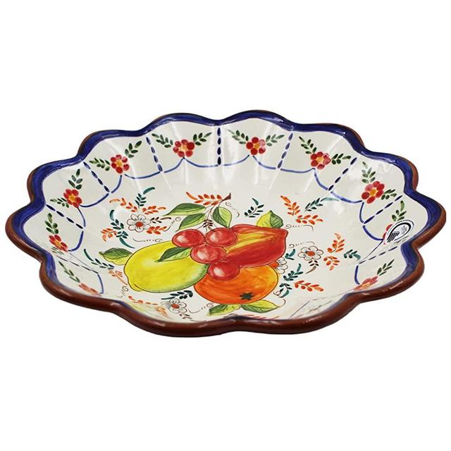 Hand-Painted Portuguese Pottery Clay Terracotta Fruits Salad Bowl, Serving Bowl for Fruits or Salads