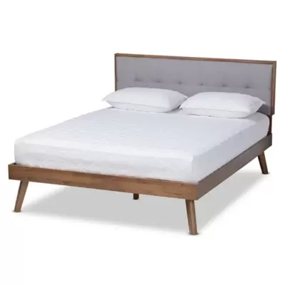 Alke Mid-Century Upholstered Wood Queen Platform Bed