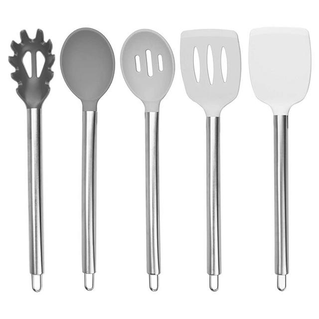 Cook with Color Silicone Cooking Utensils, 5 Pc Kitchen Utensil Set, Easy to Clean Silicone Kitchen Utensils, Cooking Utensils for Nonstick Cookware, Kitchen Gadgets Set (Ombre Gray)