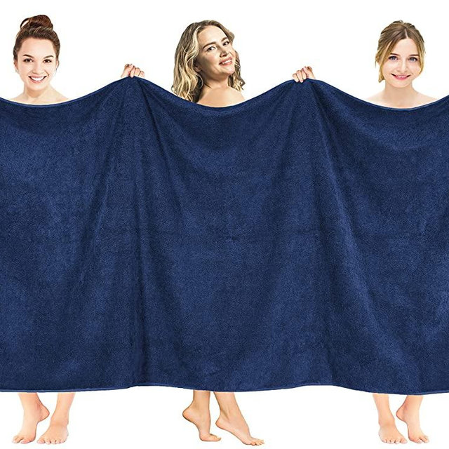 American Soft Linen 40x80 Inch Premium, Soft & Luxury Ringspun Cotton 650 GSM Oversized Turkish Bath Towel for Maximum Softness & Absorbent [Worth $64.99] - Navy Blue