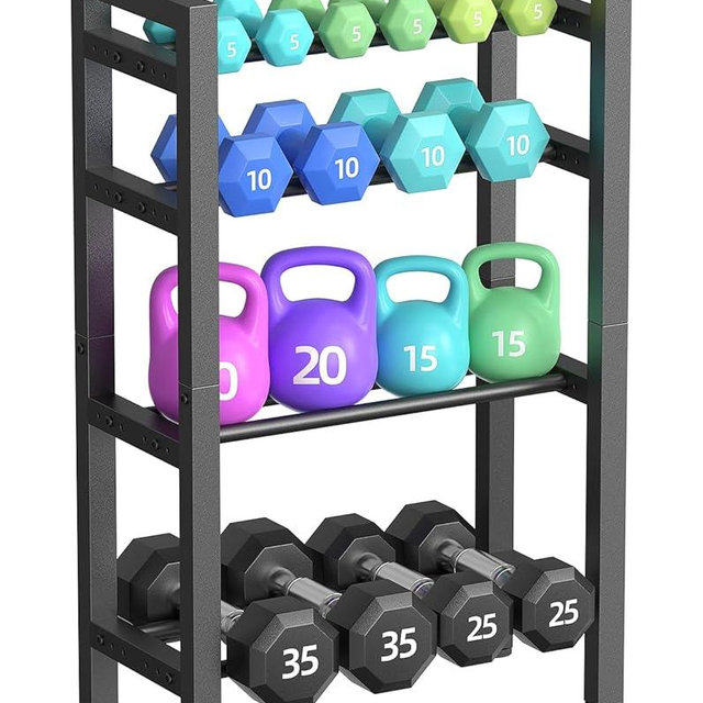 4 Tier Dumbbell Rack,Adjustable Weight Rack for Home Gym,Heavy Duty Weight Stand,800LBS Capacity Kettlebells Storage,Workout Equipment Organizer (Rack Only)