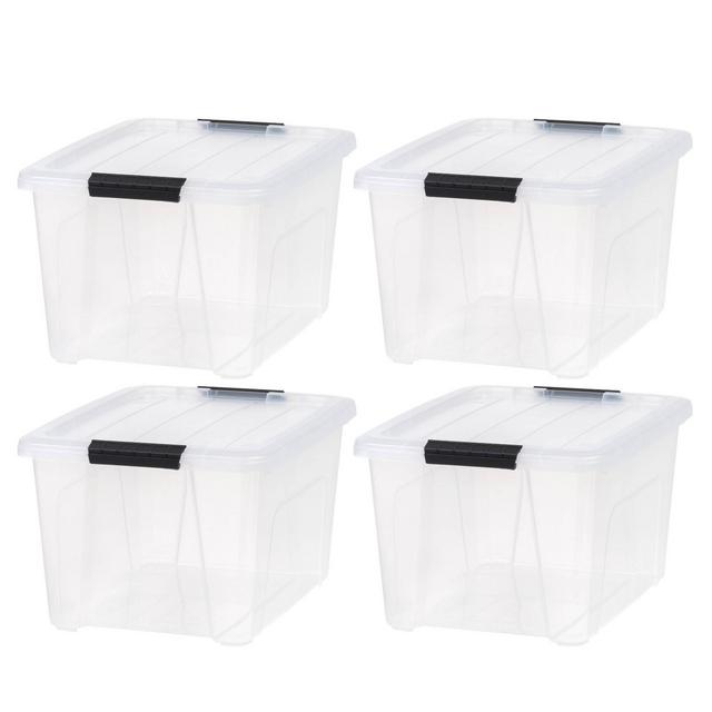 IRIS 33Qt 4pk Plastic Storage Bins With Lids and Latching Buckles: Stackable, Transparent, Utility Storage, 32 Qt