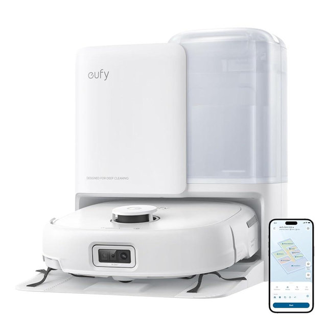 eufy Robot Vacuum E25, HydroJet System with Roller Mop, 20,000 Pa Turbo Suction, All-in-One Robot Vacuum and Mop Combo, Edge-to-Corner Cleaning, Zero-Tangle Design, AI Obstacle Avoidanced, White