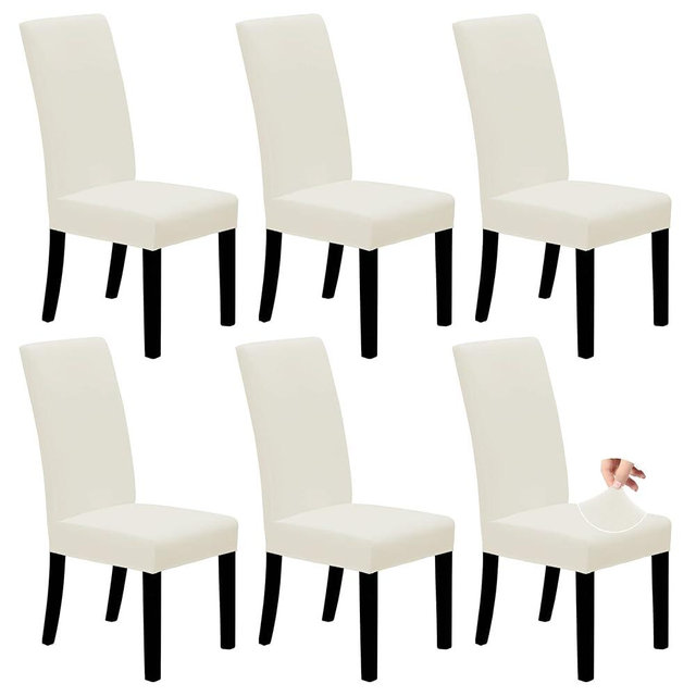 Easy-Going Dining Chair Covers Stretch Dining Room Chair Covers Set of 6, Parsons Chair Slipcovers for Dining Room, Ceremony, Banquet, Ivory
