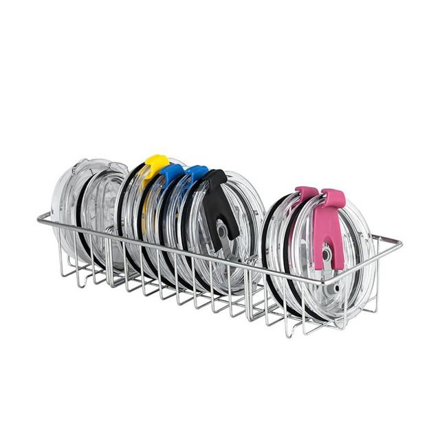 YQh Lid Storage Organizer Rack, Stainless Steel Kitchen Container Cover Holder, Cup Lid Organizer, Inner Tumbler Lid Storage Rack in Drawer, 3 Compartments, 304 Stainless Steel, Durable Non-Rusting