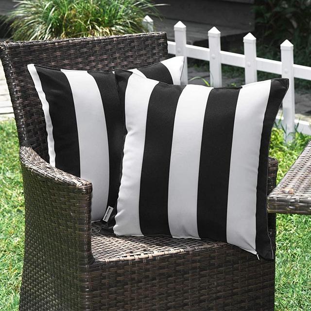 WESTERN HOME WH Outdoor Pillow Covers 18x18 Waterproof, Stripe Square Pillowcases Patio Throw Pillow Covers Cushions for Couch Bench Tent Garden - Pack of 2 Pillow Covers Black