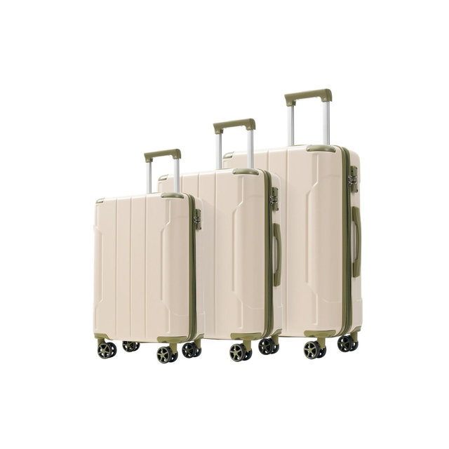 Whisen 3-Piece Expandable ABS Hardshell Luggage Suitcase Set with Double Spinner Wheels & TSA Lock - White+Green