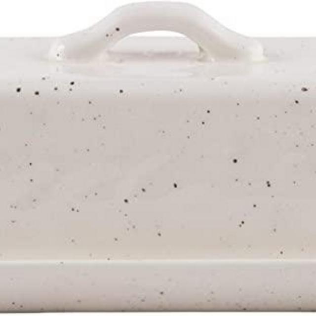 White Ceramic Speckled Covered Butter Dish, 7"