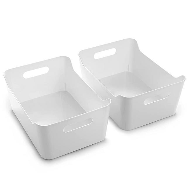 BINO White Plastic Storage Bin with Handles (2 Pack - Large) - Plastic Storage Bins for Kitchen, Cabinet, and Pantry Organization and Storage - Home Organizers and Storage - Refrigerator and Freezer