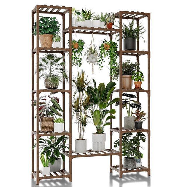 GENTINGBRO Plant Stand Indoor Outdoor 62.2“ Tall Plant Shelf Large Tiered Flower Stands for Multiple Display Wood Hanging Planter Holder for Living Room Garden Balcony Patio Decor