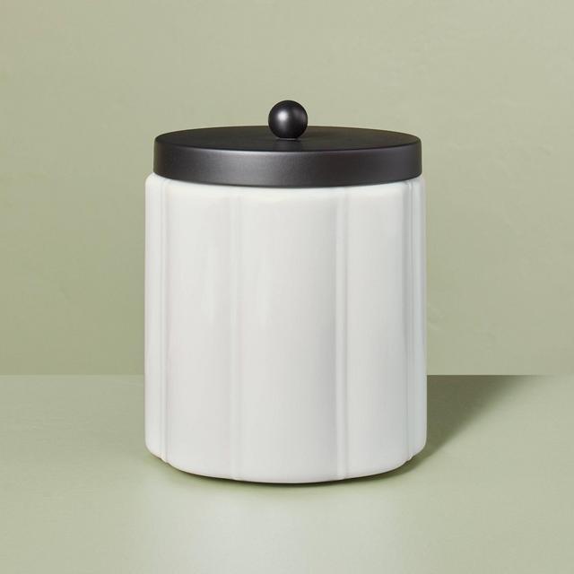 Large Milk Glass Bath Canister with Metal Lid Black Finish - Hearth & Hand™ with Magnolia