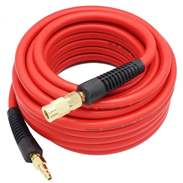 YOTOO Hybrid Air Hose 3/8-Inch by 50-Feet 300 PSI Heavy Duty, Lightweight, Kink Resistant, All-Weather Flexibility with 1/4-Inch Brass Male Fittings, Bend Restrictors, Red