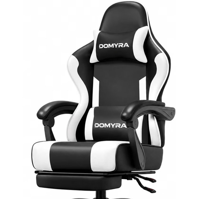 Gaming Chair Gamer Game Ergonomic with Footstool Lumbar Support Deep Black