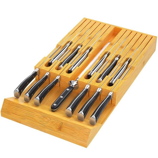 Bamboo Knife Block Organizer Wood Drawer Holder Insert Storage for Kitchen Steak Knives with 12 slots Without Knife by FURNINXS