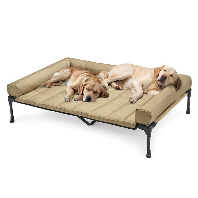 Veehoo Cooling Elevated Dog Bed + Waterproof Removable Pillow-Top Mat, Bolster Dog Cot Bed, Raised Pet Cot with Breathable Mesh, No-Slip Feet, Dog Sofa Bed for Indoor& Outdoor, XXLarge, Beige CWC2331B