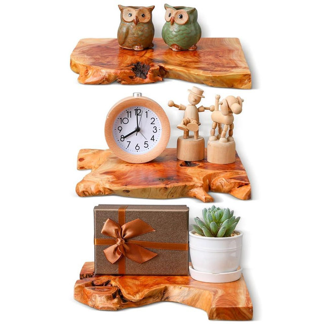 Pinkunn 3 Pcs Floating Shelves for Wall Mounted Solid Cedar Wood Wall Shelves Wooden Hanging Decoration for Room Kitchen Living Room Bathroom Bedroom