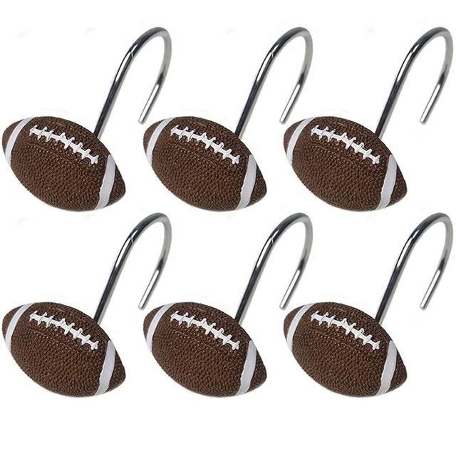 Football Shower Curtain Hooks Boys Sports Bathroom Decor American Football Shower Rings Stainless Steel - Set of 12
