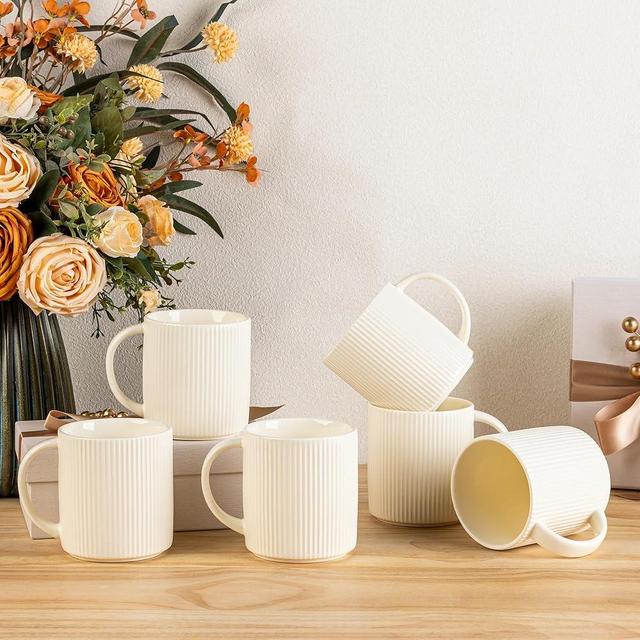 theterra Coffee Mugs Set of 6, 14.2oz Handmade Ceramic Coffee Mugs with Handle for Latte, Tea, Milk, Beer, Hot Cocoa, Beige