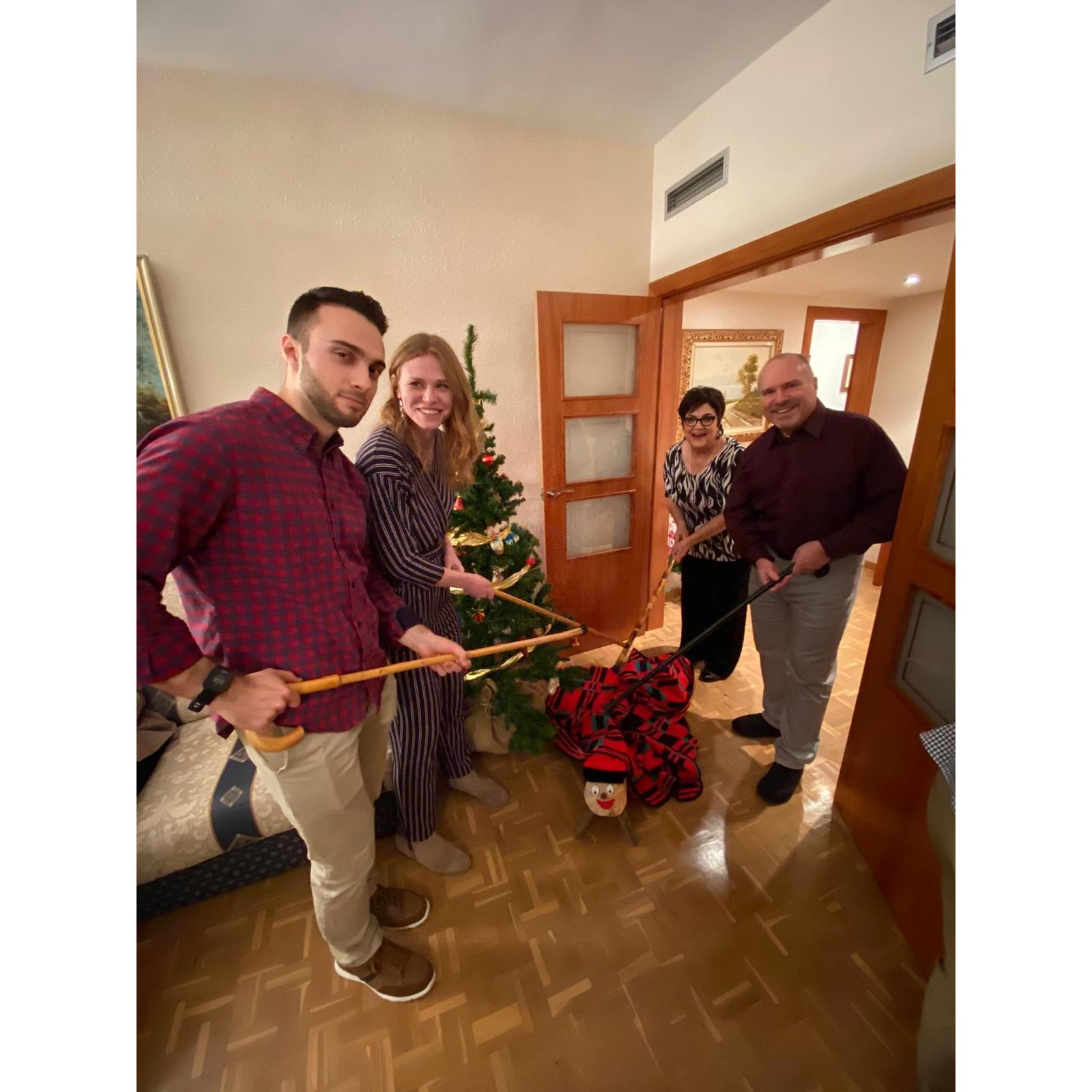Celebrating the Caga Tio Spanish Christmas tradition with Nick's parents