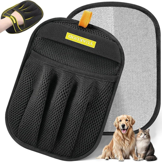 YUAKUOD Pet Hair Removal Glove for Cats & Dogs, Upgraded Five-Finger Electrostatic Pet Hair Gloves, Reusable Magic Brush Pet Hair Remover Tool for Couch, Carpet, Car Seat(1 PCS)