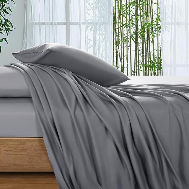 SONORO KATE 100% Viscose Derived from Bamboo_Sheets Cal King Size, Ultra Breathable & Cooling Bed Sheets for Hot Sleepers, Hotel Luxury Silky Bedding Sheets, 16" Deep Pocket - 4PC (Grey,Cal King)