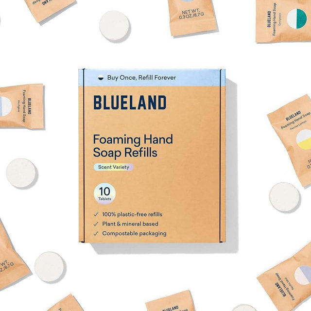 BLUELAND Foaming Hand Soap Refill Tablets, 10-Pack, Variety Scents, Eco Friendly Cleaning Products, 10 x 9 Fl oz