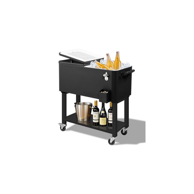 Karl Home Black Detachable 80 Qt. Outdoor Rolling Cooler Cart