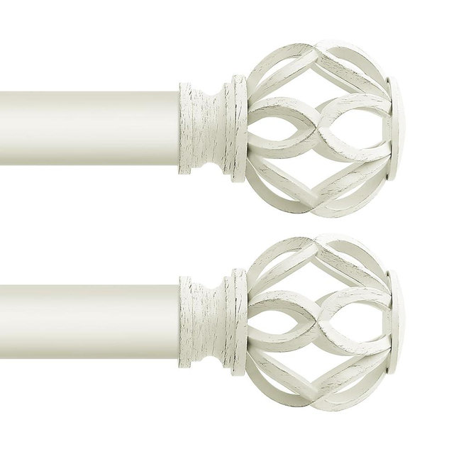 TVWOO 2 Pack White Curtain Rods for Windows 48 to 84 Inch(4-7Ft),1 Inch Adjustable Curtain Rod,Heavy Duty Curtain Rods,Decorative Twist Cage Curtain Rods,Single Window Curtain Rods 36-88",Ivory White