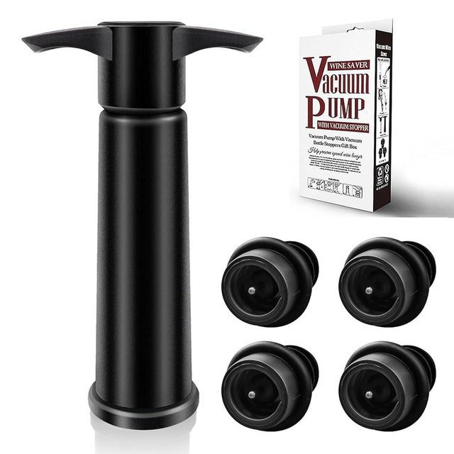 BETTFOR Wine Saver Pump with 4 Vacuum Wine Stoppers, Wine Bottle Stoppers with Food Grade Silicone Leak proof Keep Fresh Suitable for All Standard Wine Bottles