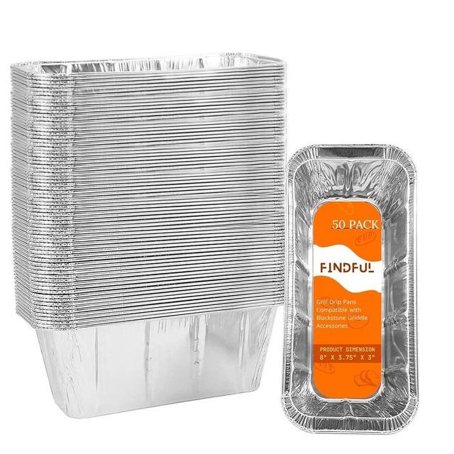 50-Pack Blackstone Griddle Accessories Drip Pan Liners, Aluminum Foil Pan Disposable for 17" 22" 28" 36" Blackstone Griddle Drip Tray Holder Grill Rear Grease Catcher Cup Liners