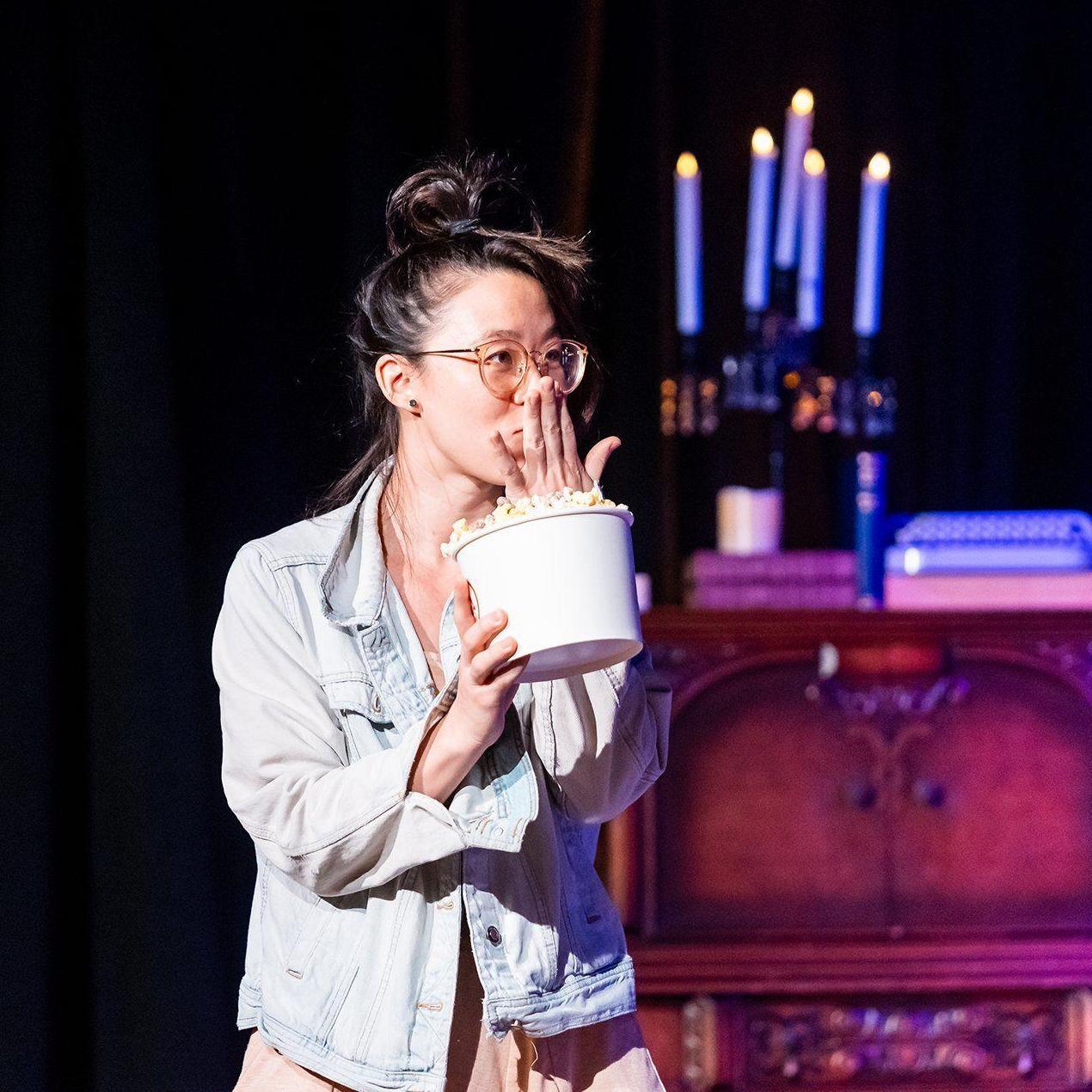 First round of dare games: A fang-tastic popcorn-eating challenge.