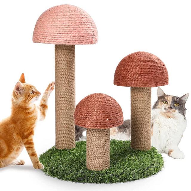 Excellent Plan Cat Scratching Post Tower with 3 Durable Natural Sisal Mushroom Cat Scratcher Tree for Indoor Cat Kitten Protect Your Furniture Great Gift for Kitty, MR003