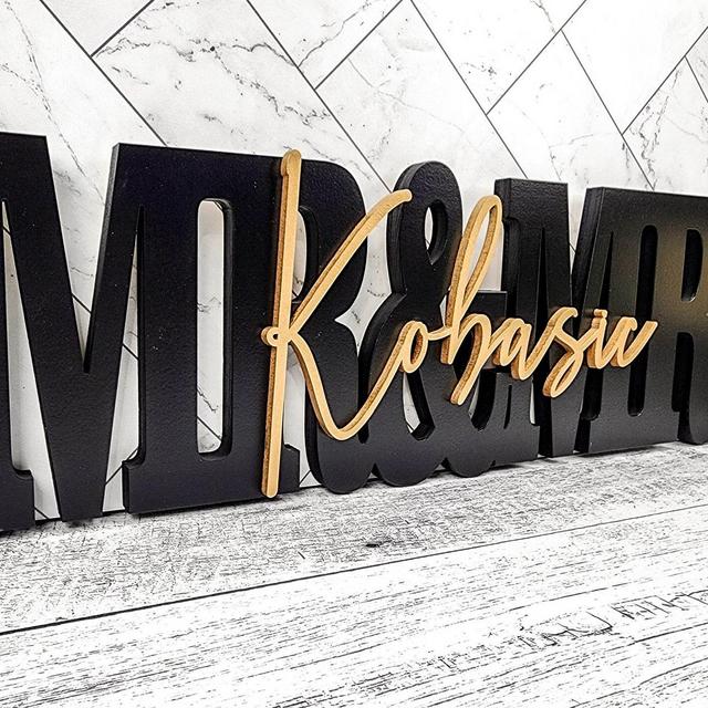 Custom Wedding Gift Sign Name, Personalized Family Name Wood Letters Mr Mrs, Sleek, Modern Sweetheart Head Table Decor, Photo Prop, newlywed
