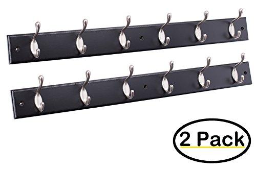 BirdRock Home Hook Coat and Hat Rack - 2 Pack - 6 Hooks - 27 Inches - Wall Mount - Decorative Home Storage - Entryway Foyer Hallway Bathroom Bedroom Rail - Satin Nickel Hooks - Black Pine Bathroom