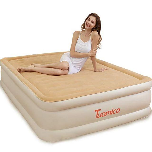 Queen Air Mattress with Built-in Pump for Fast Inflation, Portable Upgraded Flocking Airbeds for Compatible Sleeping, Easy for Travel, Office, etc.