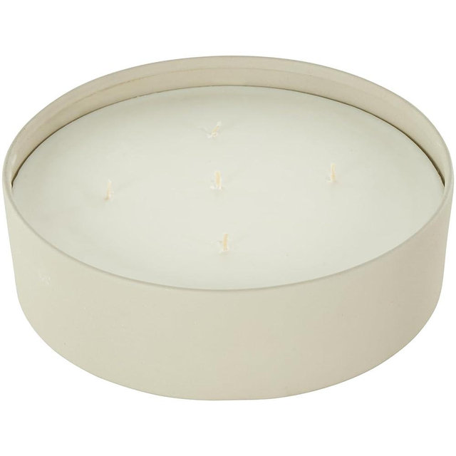 Deco 79 Metal Decorative Candle Tropical Fruit Medley Scented Textured 59oz 5 Wick Aromatherapy Candle with White Wax, Wax Aromatherapy Candle 9" x 9" x 3", Cream