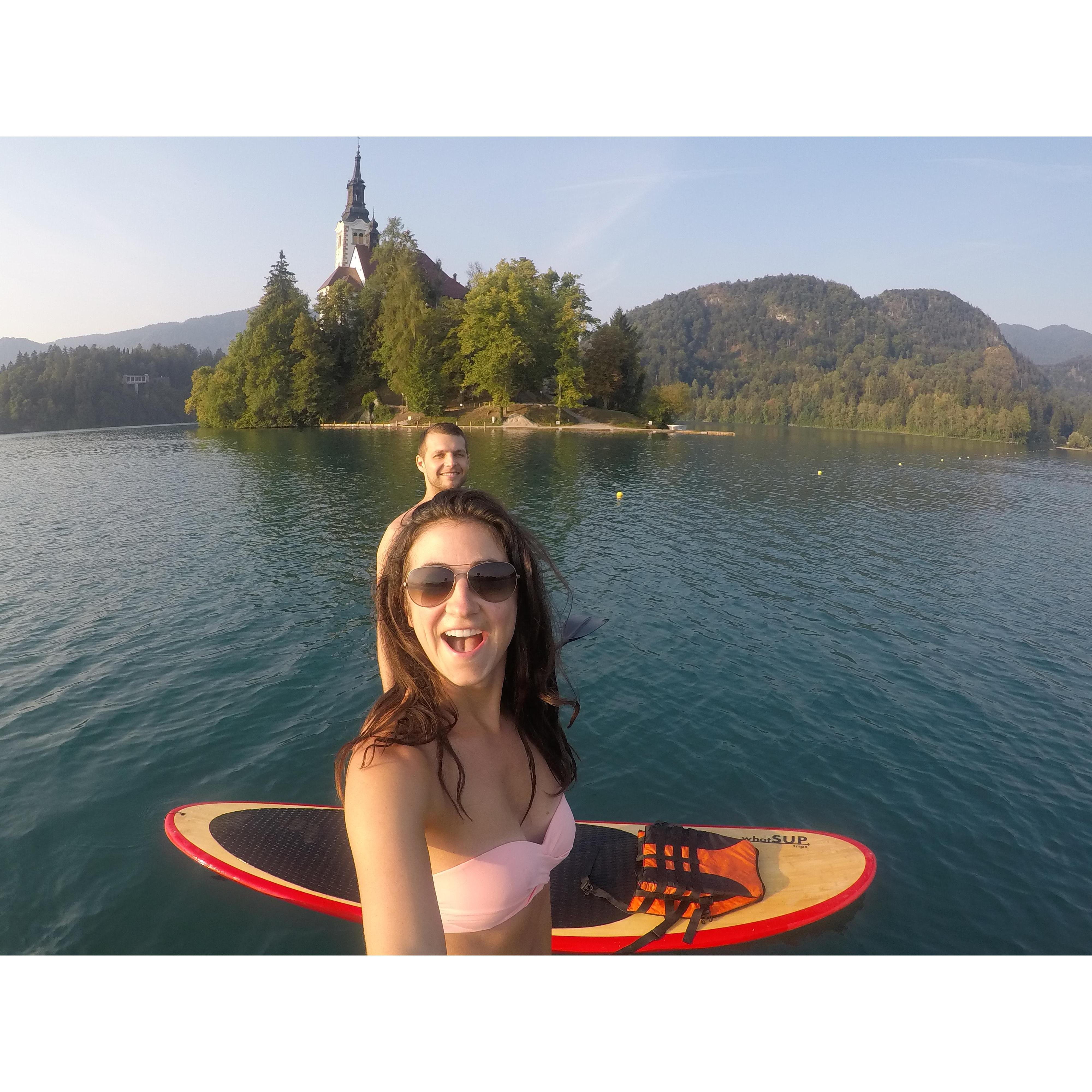 August 2018. Morning paddle boarding in Lake Bled, Slovenia