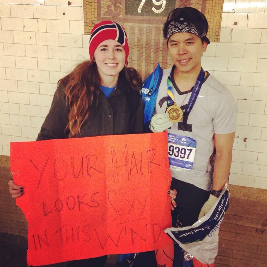 First time marathoner with his #1 fan and signmaker
