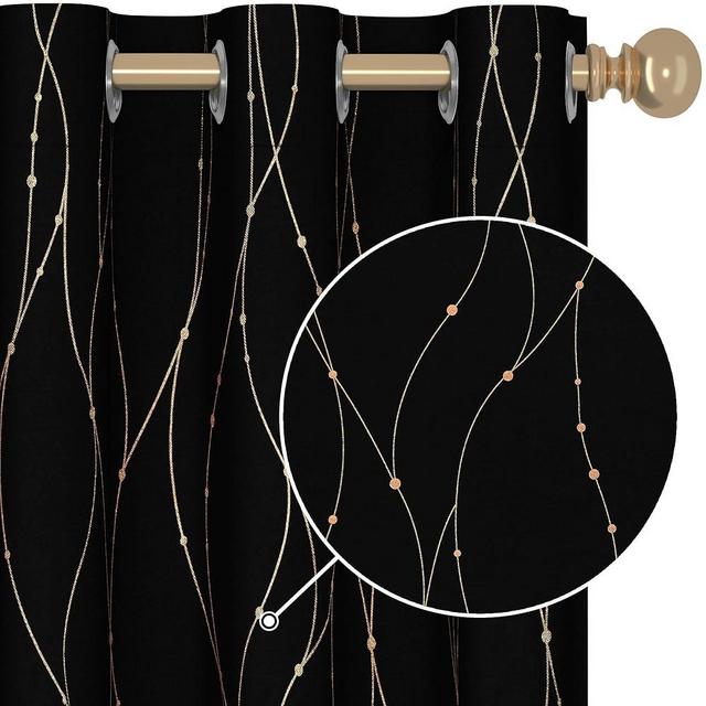 Deconovo Black Out Curtains 84 Inch Long 2 Panels Burg - Grommet Pattern Curtains, Modern Drapes for Flat/Apartment (42 x 84 Inch, Black, 2 Panels)