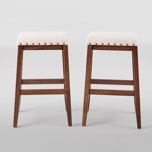 Set of 2 Greely Farmhouse Barstools Beige/Walnut - Christopher Knight Home