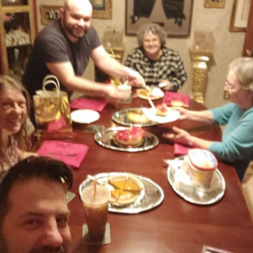 Feb. 3, 2024 - After our Chinese food dinner, we gathered at our house with Carissa, Kathy, and Mary for a whole lot of desserts!!! We later viewed our ketubah!
