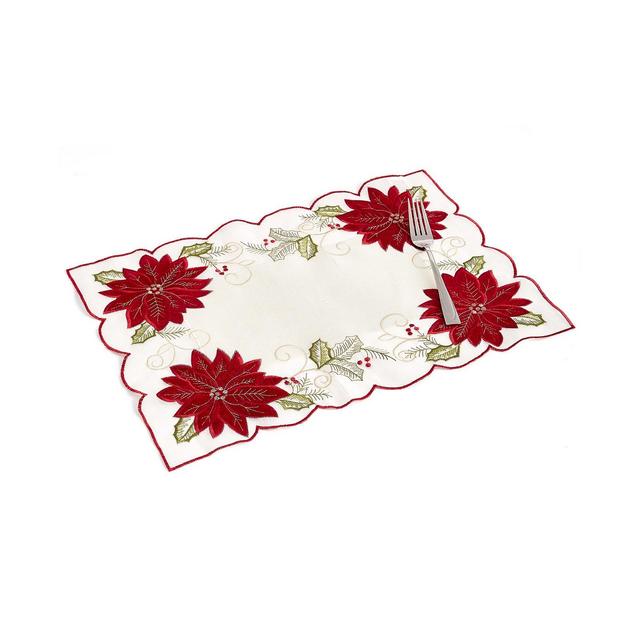 CLOSEOUT! Homewear Poinsettia Ribbon Holiday Cutwork Placemat 13x19"